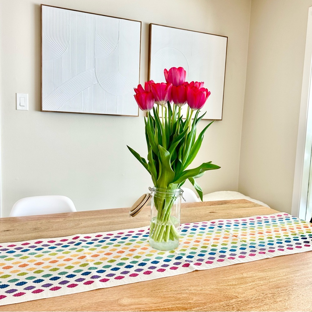 Crate&Barrel rainbow colorful Centerpiece on Multicolor Runner